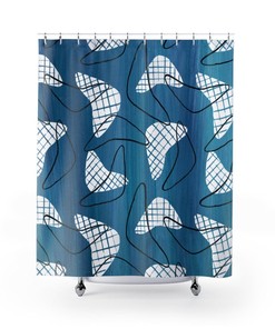 Retro Shower Curtain BLUE BOOMARANG Mid Century Perfect for the mid century lifestyle