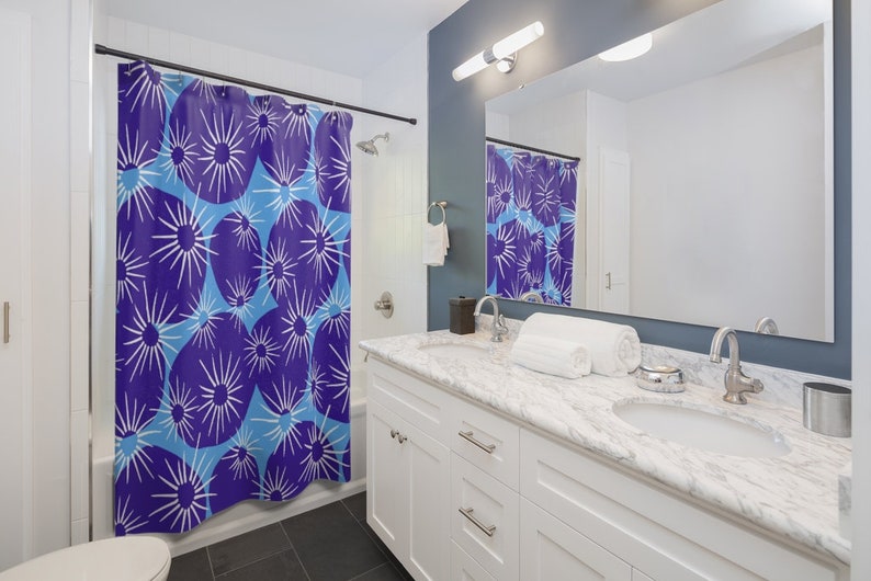 Retro Shower Curtain BLUE Mid Century Perfect for the mid century lifestyle. - Image 2