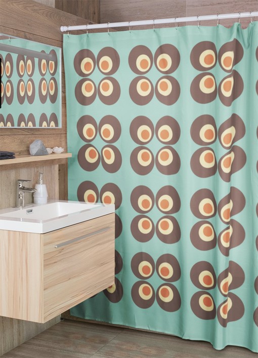 Retro Shower Curtain Bathroom Decor, Groovy 60's 70's Geometric Hippie Shower Accessory, Retro Bathroom Curtain