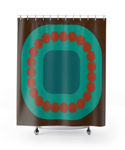 Retro Shower Curtain, Brown and Turquoise Retro Abstract Mid Century Modern Shower Curtain, Retro Bathroom Decor
