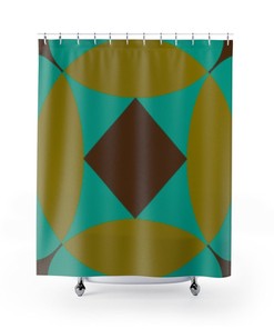 Retro Shower Curtain, Green and Brown Retro Flower Mid Century Modern Shower Curtain, Retro Bathroom Decor