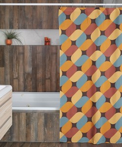 Retro Shower Curtain, Groovy 60's 70's Geometric Hippie Shower Accessory, Bathroom Curtain