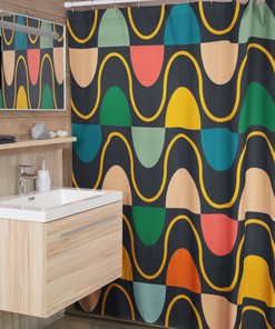 Retro Shower Curtain, Groovy 60's 70's Geometric Hippie Shower Accessory Bathroom Decor, Retro Bathroom Curtain