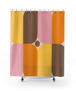 Retro Shower Curtain, Groovy 60's 70's Geometric Hippie Shower Accessory Home Decor, Retro Bathroom Curtain