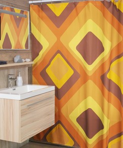 Retro Shower Curtain Groovy 60's 70's Geometric Hippie Shower Accessory, Retro Bathroom Curtain