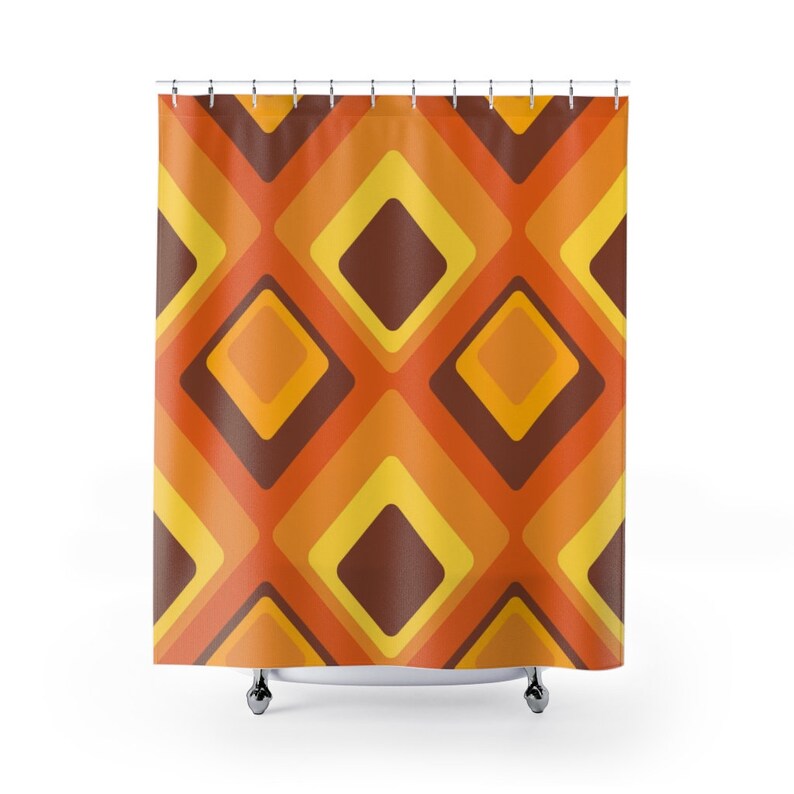 Retro Shower Curtain Groovy 60's 70's Geometric Hippie Shower Accessory, Retro Bathroom Curtain - Image 2