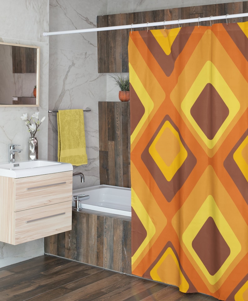 Retro Shower Curtain Groovy 60's 70's Geometric Hippie Shower Accessory, Retro Bathroom Curtain - Image 4