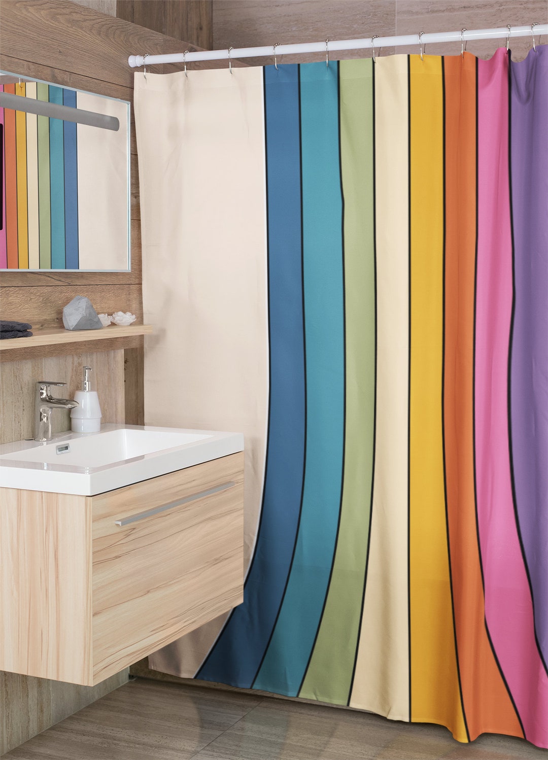 Retro Shower Curtain, Groovy 60's 70's Hippie Shower Accessory