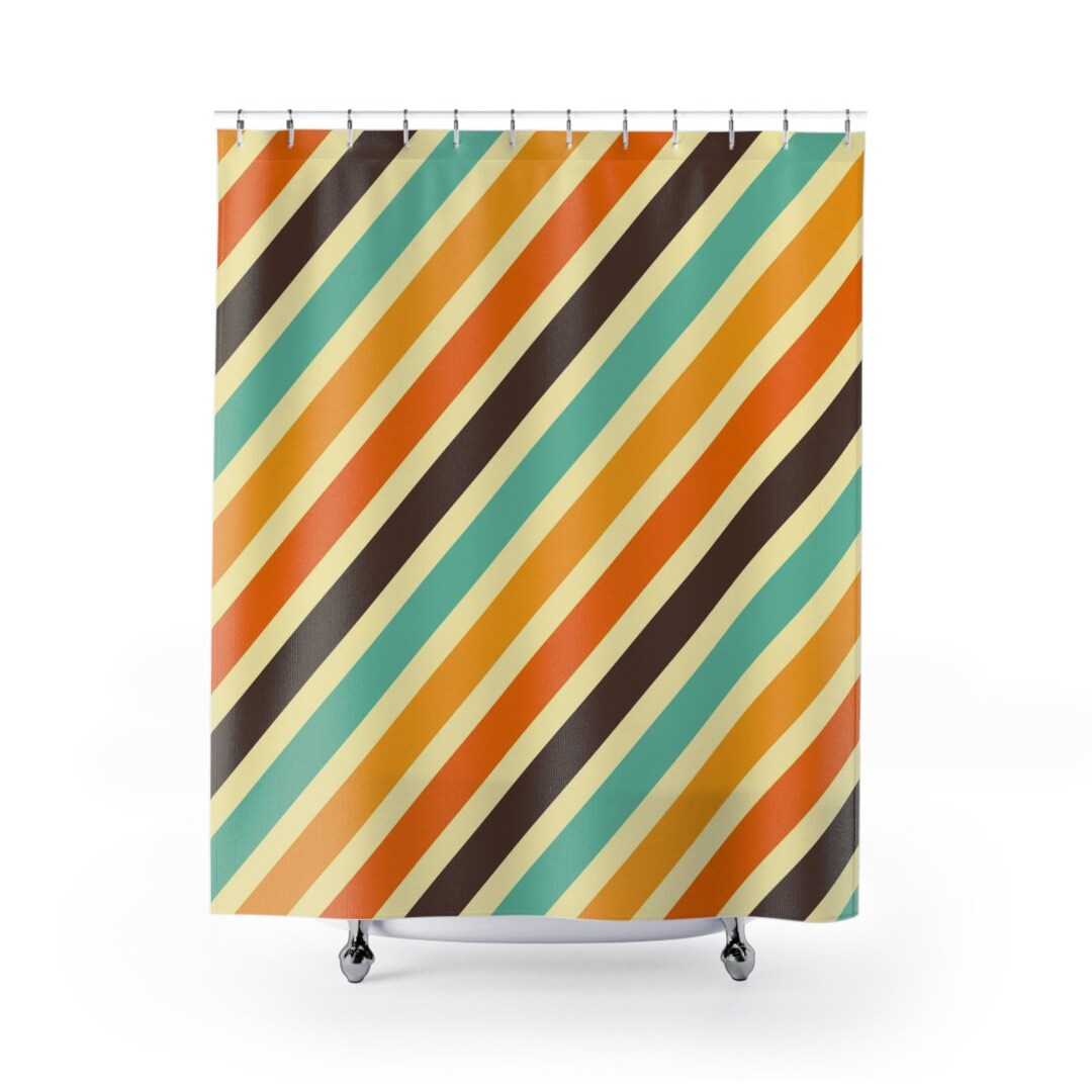 Retro Shower Curtain, Groovy 60's 70's Hippie Shower Accessory, Retro Bathroom Curtain, Striped Tub Curtain