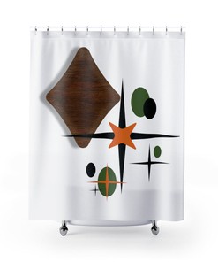 Retro Shower Curtain, Mid Century Modern Atomic Starburst. Geometric, Diamond Dick