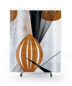 Retro Shower Curtain, Mid Century Modern Geometric, Alexander Calder inspired