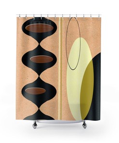 Retro Shower Curtain, Mid Century Modern Geometric, neutral colors