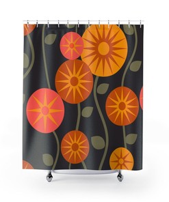 Retro Shower Curtain, Mid Century Modern Shower Curtain, 1960s Bathroom Decor, 1970s Home Decor, Floral Shower Curtain