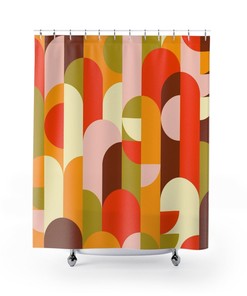 Retro Shower Curtain, Modern Abstract Art, Bathroom Decor Design, Modern Art Print, Housewarming Gift, Unique Gift Idea