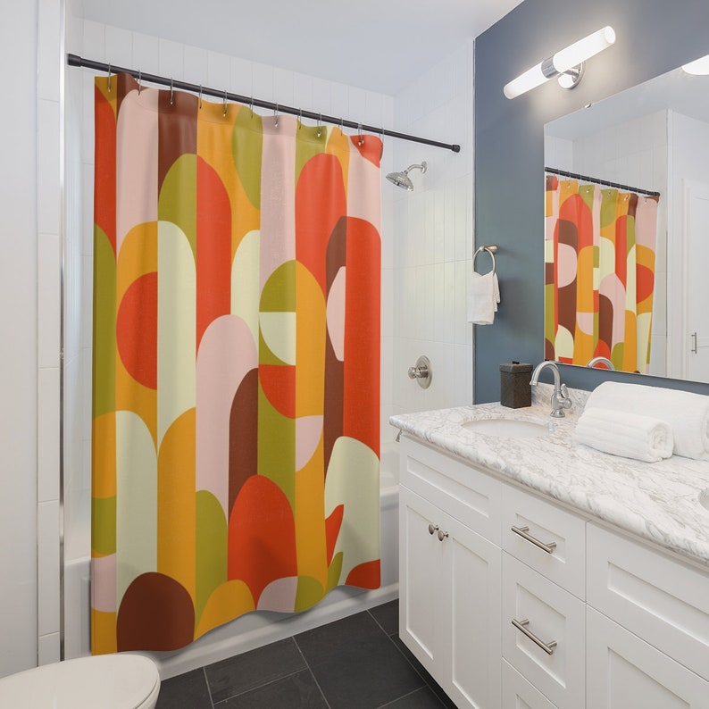 Retro Shower Curtain, Modern Abstract Art, Bathroom Decor Design, Modern Art Print, Housewarming Gift, Unique Gift Idea - Image 2
