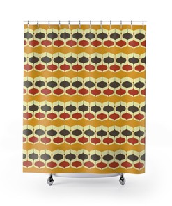 Retro Shower Curtain, Mustard Yellow Brown And Rust Mid Century Modern Shower Curtain In Geometric Abstract Design