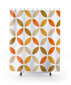 Retro Shower Curtain, Retro Mid Mod Boho Geometric ScandinavianBeige Shower Curtain