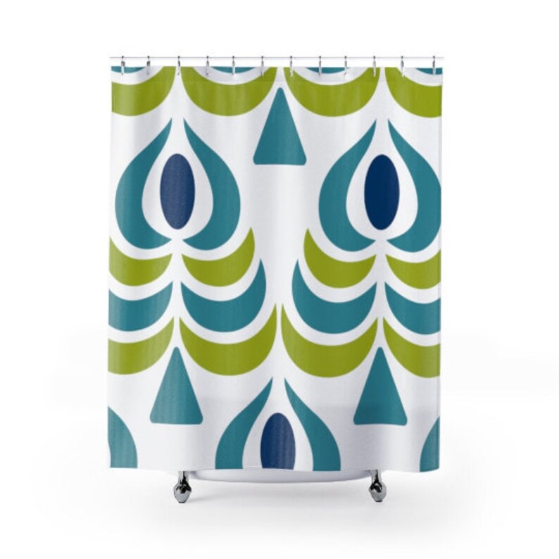 Retro Shower Curtain, Retro Peacock Scandinavian Retro Mid Modern Shower Curtain - Image 3