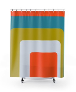 Retro Shower Curtain, Retro Shower Curtain, Hipster 70's, Mid Century Modern Green Orange White Teal Blue Mcm Home Decor Shower Curtain