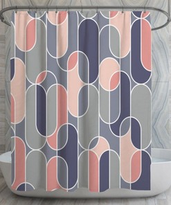 Retro Shower Curtains, Oval Shapes Shower Curtain, Gray and Pink Decor, Eclectic Bathroom, French Bath Decor