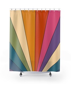 Retro Sunburst Shower Curtain - Groovy 60's And 70's Hippie Bathroom Accessory