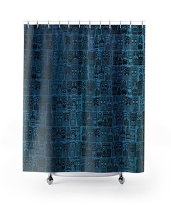 Retro TIKI Blue and Black Shower Curtain Perfect for the mid century lifestyle, vintage design.