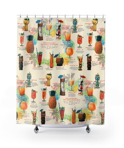 Retro Tiki Drink Menu on Shower Curtain Perfect for the mid century modern tropical lifestyle, 50s vintage design.