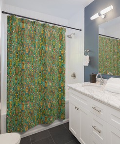 Retro Tiki Gods Shower Curtain Perfect for the mid century modern lifestyle, 50s vintage design.