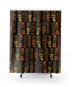 Retro Tiki Gods on Black Shower Curtain Perfect for the mid century modern lifestyle, 50s vintage