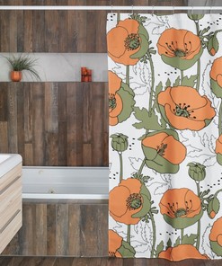 Retro Vintage Orange Poppies Shower Curtain - Poppy Bathroom Decoration In Style