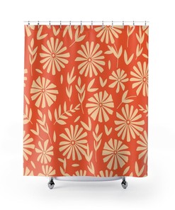 Retro flowers mod boho shower curtain, 1970's bathroom hippie groovy bathroom decor, bathroom shower curtain 70's decor