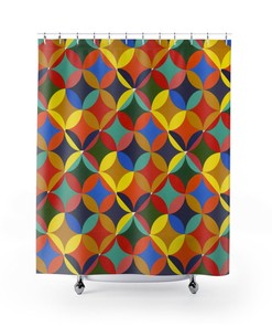 Retro shower curtain. mid century modern palette kaleidoscope pattern, perfect for the mid century lifestyle