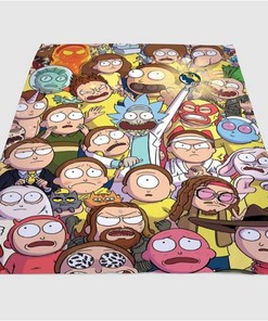Rick And Morty Alll Character Sherpa Fleece Blanket Gifts for Family, for Couple