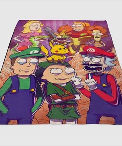 Rick And Morty Mario Bros Sherpa Fleece Blanket Gifts for Family, for Couple