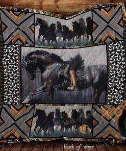 Riding Black Horse Quilt Blanket Bedding Set With Pillowcase Option