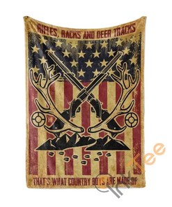 Rifles Racks Deer Tracks Hunting American Boys Sherpa Fleece Blanket Gifts for Family, for Couple