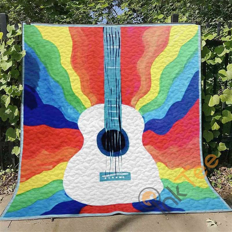 Rock On: Guitar Themed Quilt Blanket Bedding Set with Pillowcases