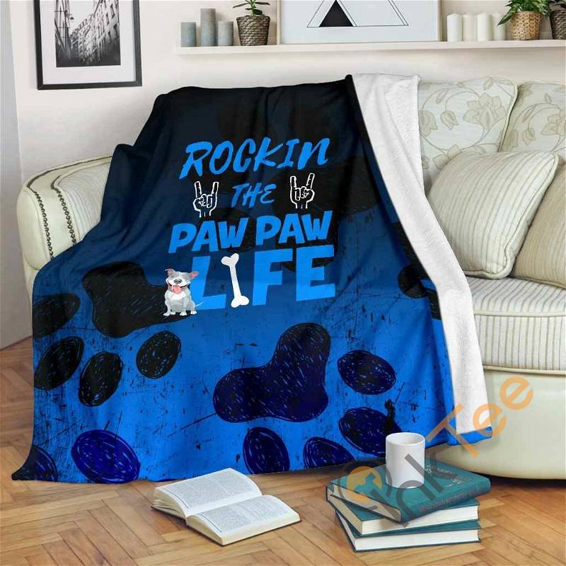 Rockin Paw Paw Life Pit Bull Sherpa Fleece Blanket Gifts for Family, for Couple