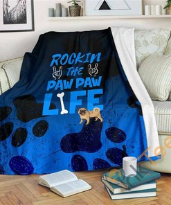 Rockin Paw Paw Life Pug Sherpa Fleece Blanket Gifts for Family, for Couple