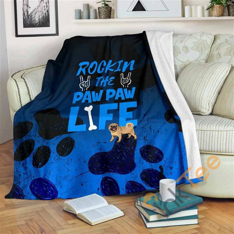 Rockin Paw Paw Life Pug Sherpa Fleece Blanket Gifts for Family, for Couple
