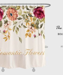 Romantic Flowers Shower Curtain For Bathroom, Floral Home Decor, Waterproof Washable Bath Curtain