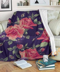 Rose Pansy Floral Flower Pattern Sherpa Fleece Blanket Gifts for Family, for Couple