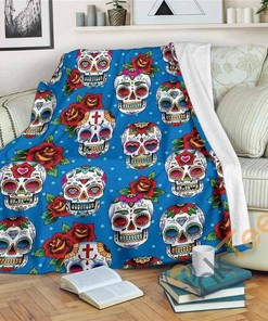 Rose Sugar Skull Pattern Sherpa Fleece Blanket Gifts for Family, for Couple