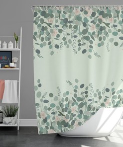 Roses Eucalyptus Leaves Shower Curtain, Hanging Cascading Green Vines Fabric Bathroom Curtain, Home Bathroom Set Decor