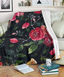 Roses Floral Flower Pattern Sherpa Fleece Blanket Gifts for Family, for Couple