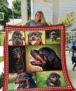Rottweiler On The Green Grass Quilt Blanket Bedding Set Great Customized Blanket Gifts For Birthday Christmas Thanksgiving