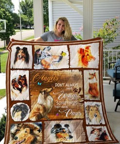 Rough Collie Angels Don't Always Have Wings Sometimes They Have Paws Quilt Blanket Bedding Set Great Customized Blanket Gifts For Birthday Christmas Thanksgiving