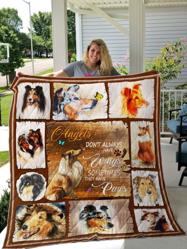 Rough Collie Angels Don't Always Have Wings Sometimes They Have Paws Quilt Blanket Bedding Set Great Customized Blanket Gifts For Birthday Christmas Thanksgiving