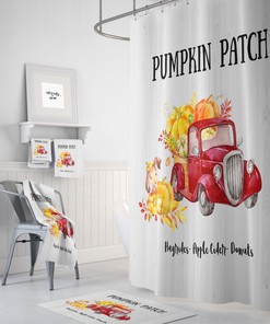 Rustic Country Shower Curtain, Old Truck, Pumpkin Patch, Hand Towel, Bath Towel, Bath