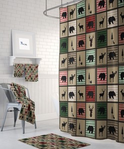 Rustic Lodge Shower Curtain, Optional Bathroom Set, Buffalo Plaid